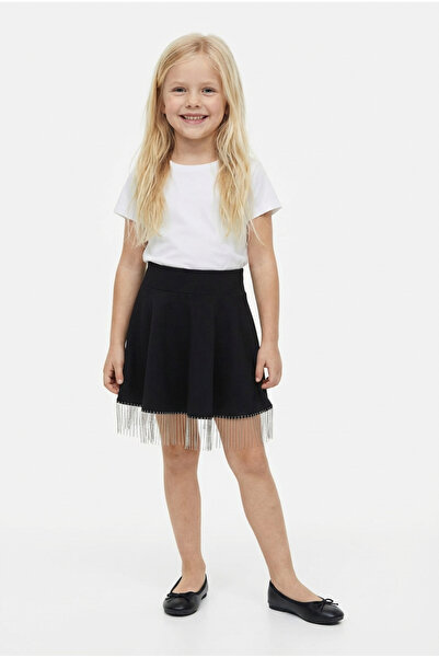 CARABO MODA Kız çocuğu yüksek bel eteği zincir dekorlu mini kloş etek