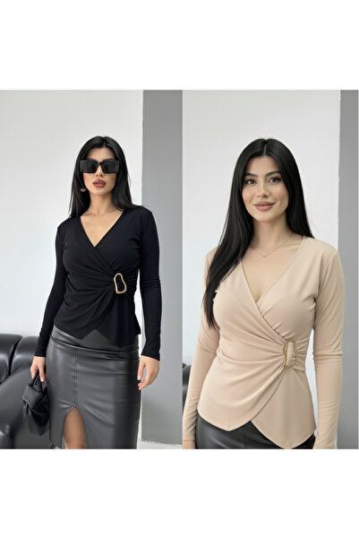 FOORS Πλεονεκτικό πακέτο 2-συσκευασίας μπλούζας Sandy με διπλό πέτο αγκράφες