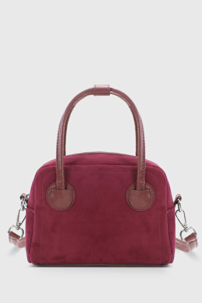 Housebags Burgundy Suede Mini Hand and Shoulder Bag - Zippered, Adjustable Strap