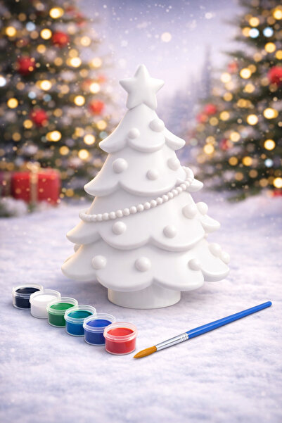 EB Handmade Workshop Boyanabilir Yılbaşı Çam Ağacı – Altılı Yuvarlak Strip Boya ve Fırça Dahil