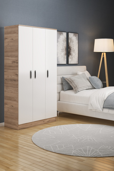 Gubimo Abete-3 Kapılı Gardırop (ELBİSE DOLABI-YÜKLÜK-KİLER) / Atlantik Çam-beyaz