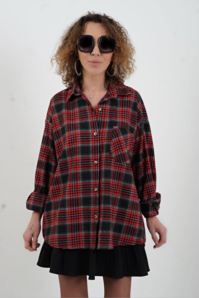 Zelish My Sister Red plaid Oversized shirt