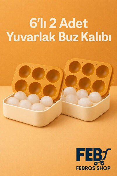Febros 6’lı 2 Adet Turuncu Silikon Yuvarlak Buz Kalıbı – Kahve, İçecek, Kokte...