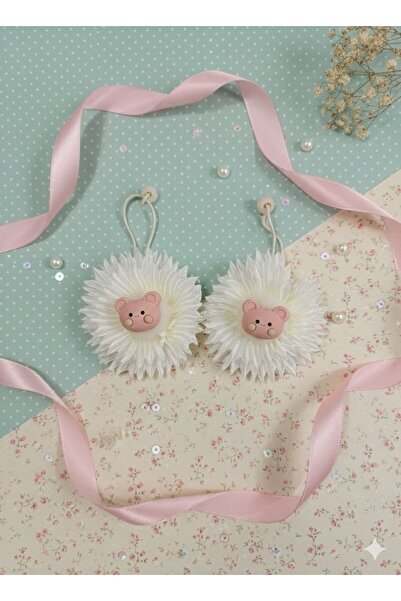 Shiklik Set de 2 catarame din cauciuc cu flori și ursuleț de pluș pentru fete