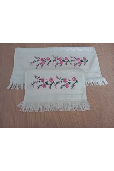 Fiesta Hediyelik Çeyizlik Kanaviçe Işlemeli Etamin Havlu Takım Turkuaz