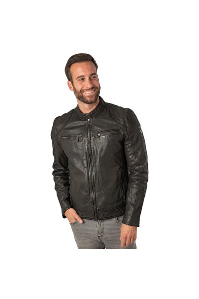 mauritius Geaca de Piele Barbati Gri Inchis MMCollins