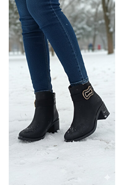 DB Cizme de damă cu toc, talpă anti-alunecare, piele, rezistente la apă, cu f...