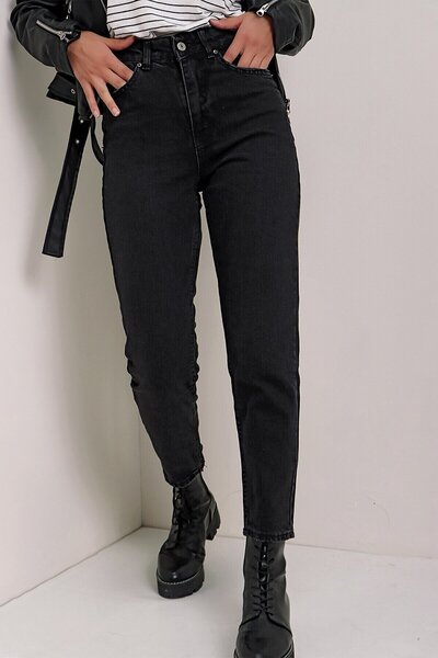 JAXEN NS-42743 Pantaloni negri Mom Jean, culoarea nu se decolorează