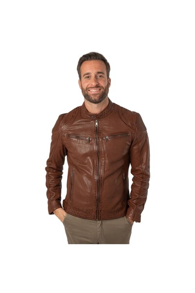 mauritius Мъжко кожено яке с цвят уиски MMCollins