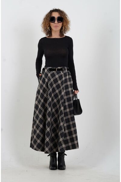 Zelish My Sister Smoked Mink Plaid Skirt with Belted Pockets