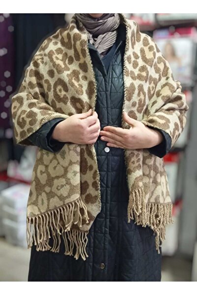 birsen içgiyim Winter Leopard Pattern Tassel Shawl