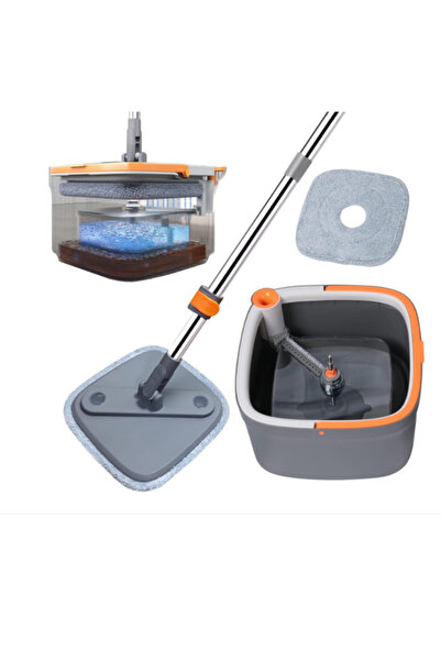 TodayShop Set de mop cu galeata, mop rotativ si microfiba, maner otel inoxida...