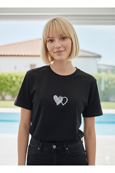 BW Bravely Wear تي شيرت ثنائي القلب باس مطبوع دين الأساسي