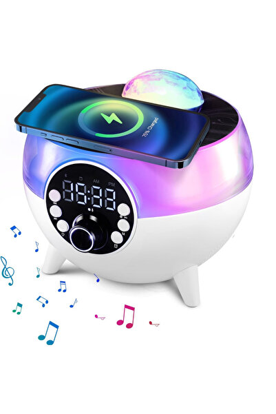 TodayShop Încărcător wireless cu ceas deșteptător, lumină de proiecție RGB, d...