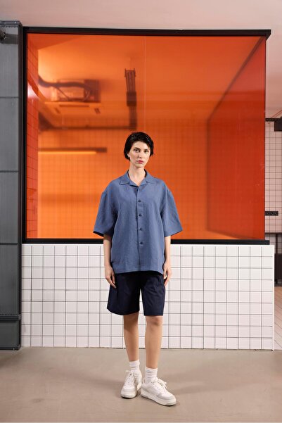 GMG FIRENZE Ανδρικό πουκάμισο Gmg Fırenze εφαρμοστό Apaş με γιακά Indigo GU25...