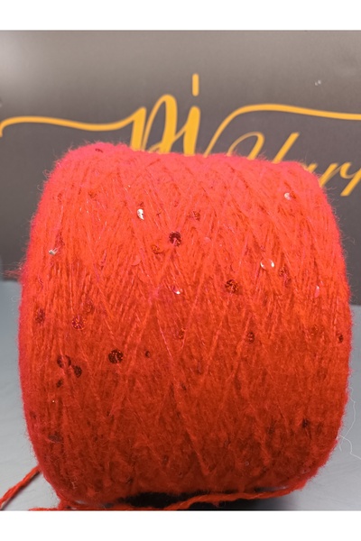 Pİ Yarn خيط محبوك يدويًا من الموهير ذو ترتر كبير وكثيف 300 جرام باللون الأحمر