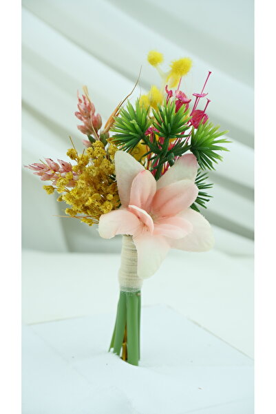 Buketlife Yellow Pink Green Groom Boutonniere