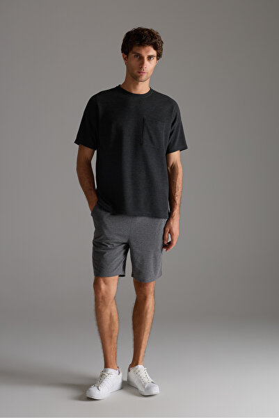 Syah Erkek Petek Dokulu Pamuklu Şortlu Takım
