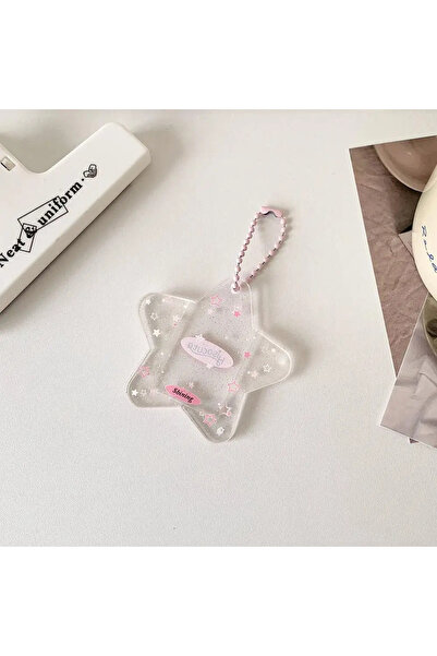 Choice سلسلة مفاتيح بطاقات هوية شفاف وردي اللون، قابل للطي، مزين بنجمة لامعة ...