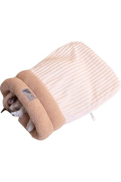 Arabest كيس نوم شتوي للقطط، كيس نوم مبطن بفرو ناعم، سرير داخلي للقطط (كبير، أ...