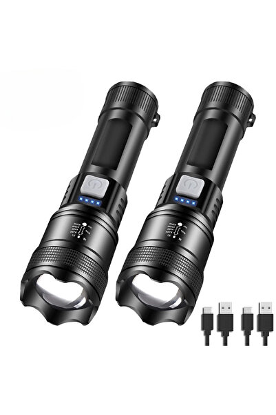 Heinast مصباح يدوي LED عالي الطاقة S331-A عدد 2، مصباح تكتيكي قابل لإعادة الشحن عبر منفذ USB، مزود بخاصية التكبير/التصغير، مناسب لحالات الطوارئ