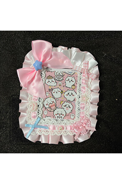 Choice حامل بطاقة هوية مصنوع يدويًا من الدانتيل الوردي على طراز لوليتا، بكرة شارة لطيفة للفتيات، حافظة بطاقات كاواي مع حبل تعليق