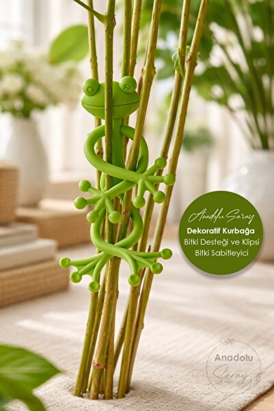 Anadolu Saray Dekoratif Kurbağa Bitki Desteği ve Klipsi - Yumuşak Dokulu Bitki Sabitleyici Tırmanma Aparatı