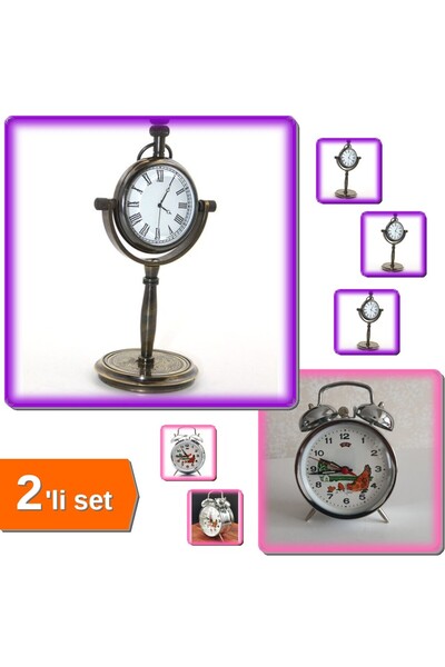 HerEveOyuncak Masa Üstü Pirinç Saat Model 1 + Nostaljik Kurmalı Horozlu Çalar...