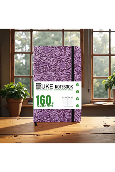 Choice دفتر ملاحظات منقط بنمط زهور عتيقة من BUKE، مصنوع من ورق الخيزران 160 جرامًا للمتر المربع، باللون الأرجواني، مع جيب، وجيب من الجلد الصناعي PU ثلاثي الأبعاد، مقاس A5 H