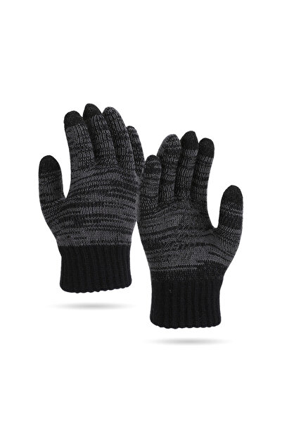 Choice One Size Black Knitted Cycling Five Finger Gloves Outdoor Velvet Thickened Warm Gloves Winter Men'S