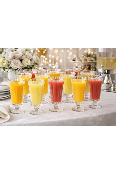 Dania Welcome juice glasses, ribbed glass with an elegant base – 11 cm tall | 12-piece set for parties and receptions 🍹✨