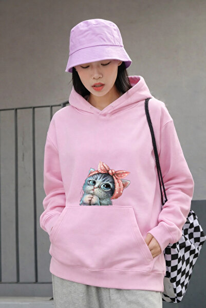 dont quıt Femei Roz supradimensionat cu glugă Swea tricou pisică Cataramă cu ...