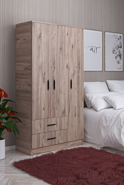 Gubimo Abete 3 Kapılı 2 Çekmeceli Gardırop (ELBİSE DOLABI-YÜKLÜK) / Atlantik Çam