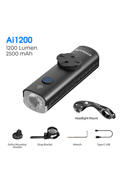 Choice مصباح أمامي للدراجة AI-1200 أسود S2 بقوة 1200/1800 لومن، خفيف الوزن لل...