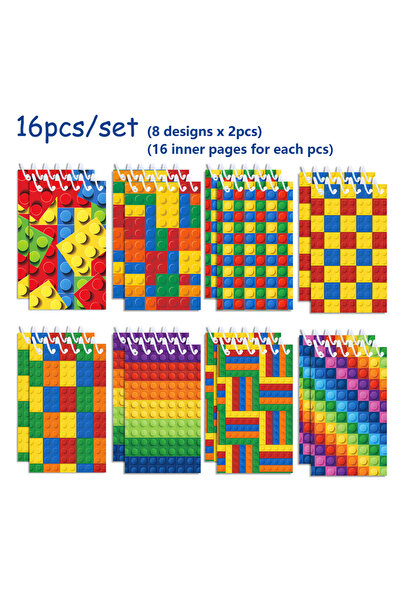 Choice 16pcs-XQ047 8/16/24pcs Building Block Spiral Pocket Notebook Portable Mini Memo Pad Coil Booklet Kid