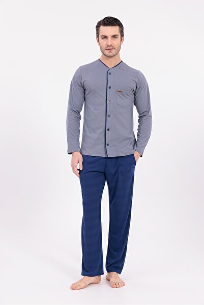 LOHOUSE Men's Navy Blue Front Buttoned Winter Cotton Long Sleeve Men's Pajama...