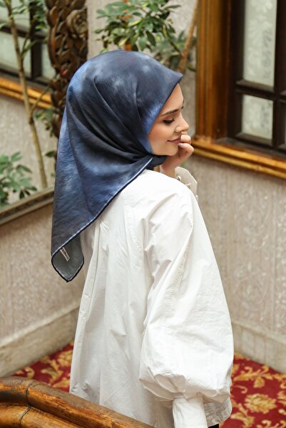 Tesettürnağme Eșarfă EcoZen TN2100 Model Batik 08-Albastru de noapte-Indigo