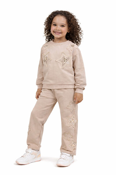 Moonbelle Girl's Design Star Patterned Sequin Embroidered 3 Thread Tracksuit Set