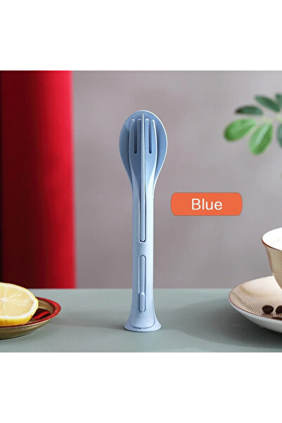 Choice Blue 3PCS Portable Tableware Set Wheat Straw Dinnerware Detachable Cut...