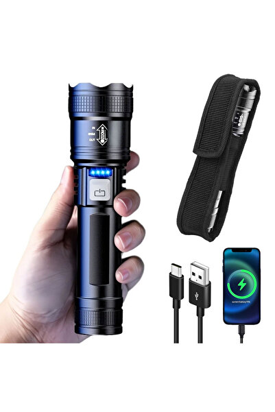 Heinast مصباح يدوي ZOOM قطعة واحدة مع مشبك قماش، محمول، عالي الطاقة، مصنوع من مادة ABS، 3 أوضاع إضاءة، بطارية مدمجة 18650