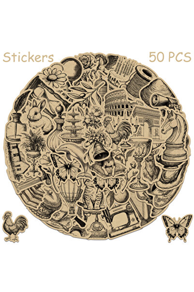 Choice ٥٠ قطعة من ملصقات ورق الكرافت بتصميم كلاسيكي للهواتف، ودفاتر القصاصات، وأجهزة الكمبيوتر المحمولة، والحقائب، والغيتار، وغيرها من الأعمال اليدوية ذات الطابع القديم.