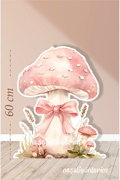 neşeli günlerim Panou de podea cu concept ciupercă cu fundă roz 60 cm |   roz...