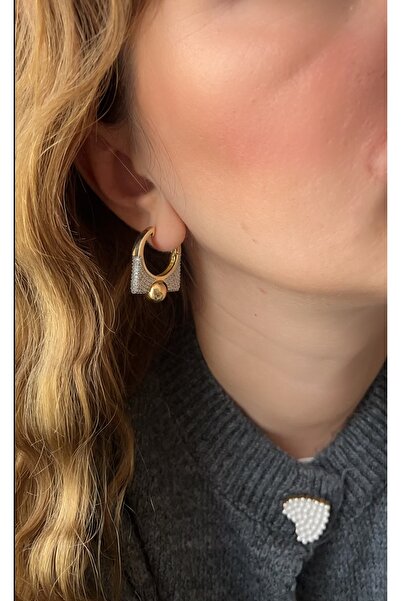 JEWELRY Zirkon taşlı Topçuk detay çanta model küpe