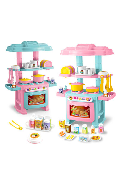 Choice مجموعة ألعاب مطبخ وردية، تتضمن قطعتين من الطعام بألوان عشوائية، وحوض غسيل وفرن، ومطبخ للأطفال الصغار