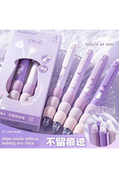 Choice أسود بنفسجي 4 قطع/علبة قلم حبر جاف قابل للمسح بمقبض ناعم كالسحابة، رأس...