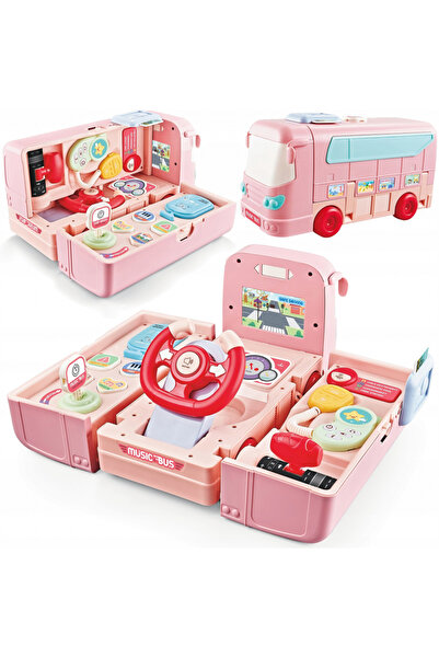 Matadi Autobuz interactiv 2in1 Pink transformabil in simulator de conducere cu volan,semnalizari cu