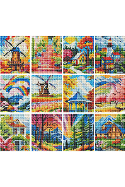 Choice CC-023 إيفرشاين، 12 قطعة، لوحة ماسية صغيرة الحجم، منزل وشجرة، تطريز دا...