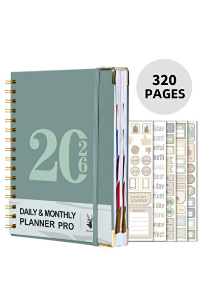 Choice green 2026 Planner - 320 Pages - A Weekly And Monthly Organizer for 365 Days, And with Stickers, Fea