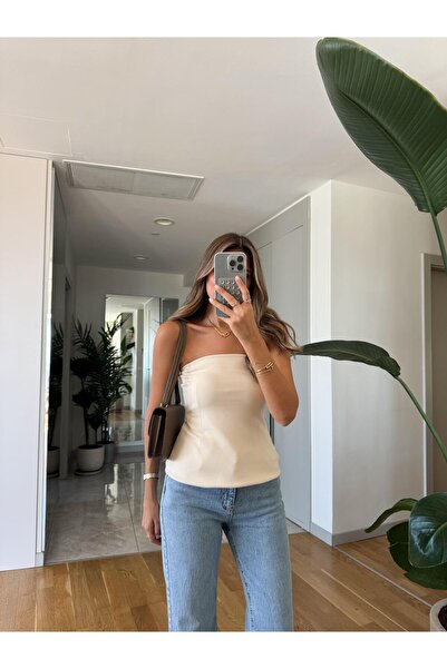 MERVE AKSOY Straplez Bluz - Taş