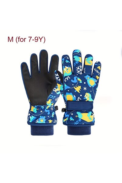 Choice 1 Pair Navy Blue M 1 Pair Children's Winter Gloves with Thick Warm Soft Velvet Lining, Adjustable